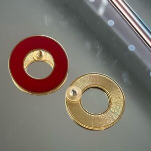 Gold Plated Red Circle Earrings